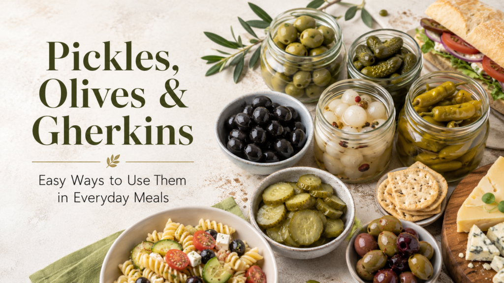 pickles, olives and gherkins: easy ways to use them in everyday meals Pickles, Olives and Gherkins Easy Ways to Use Them in Everyday Meals
